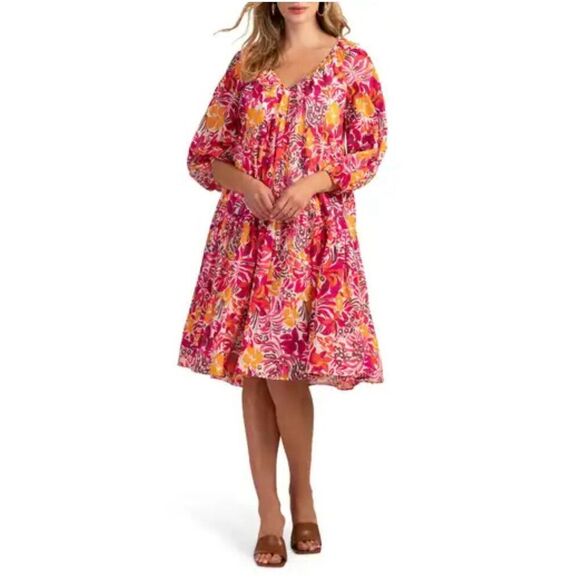 Trina Turk Tangier Oversized Cotton Dress Size L Multi Color Floral Print Beachy - Picture 1 of 4